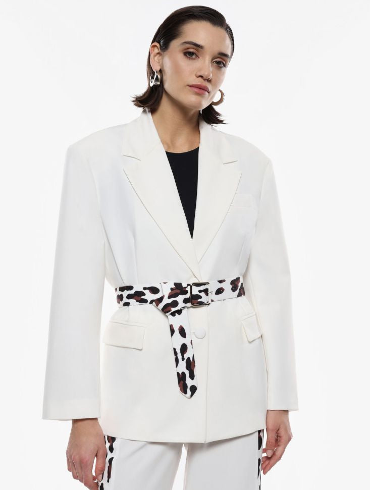 Blazer oversize con cintura animalier bianco IMPERIAL
