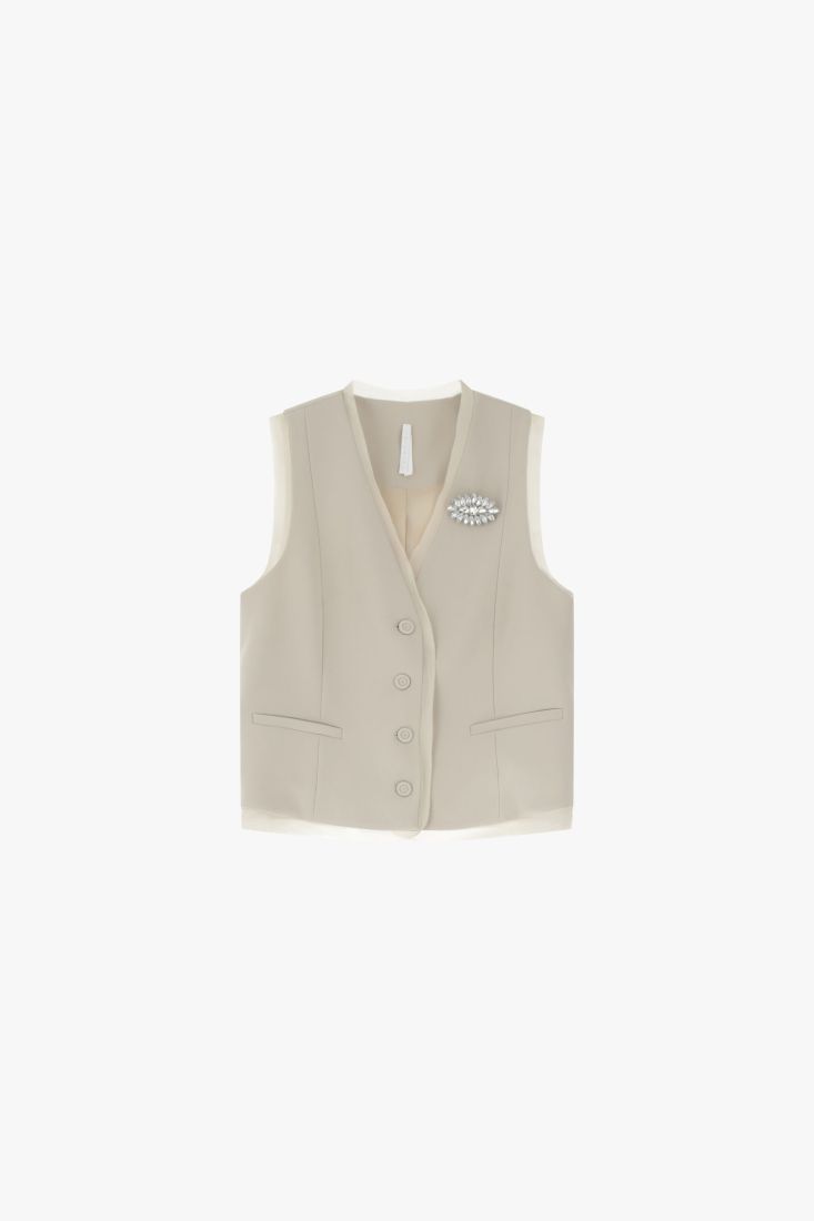Gilet con spilla bordo vivo beige IMPERIAL