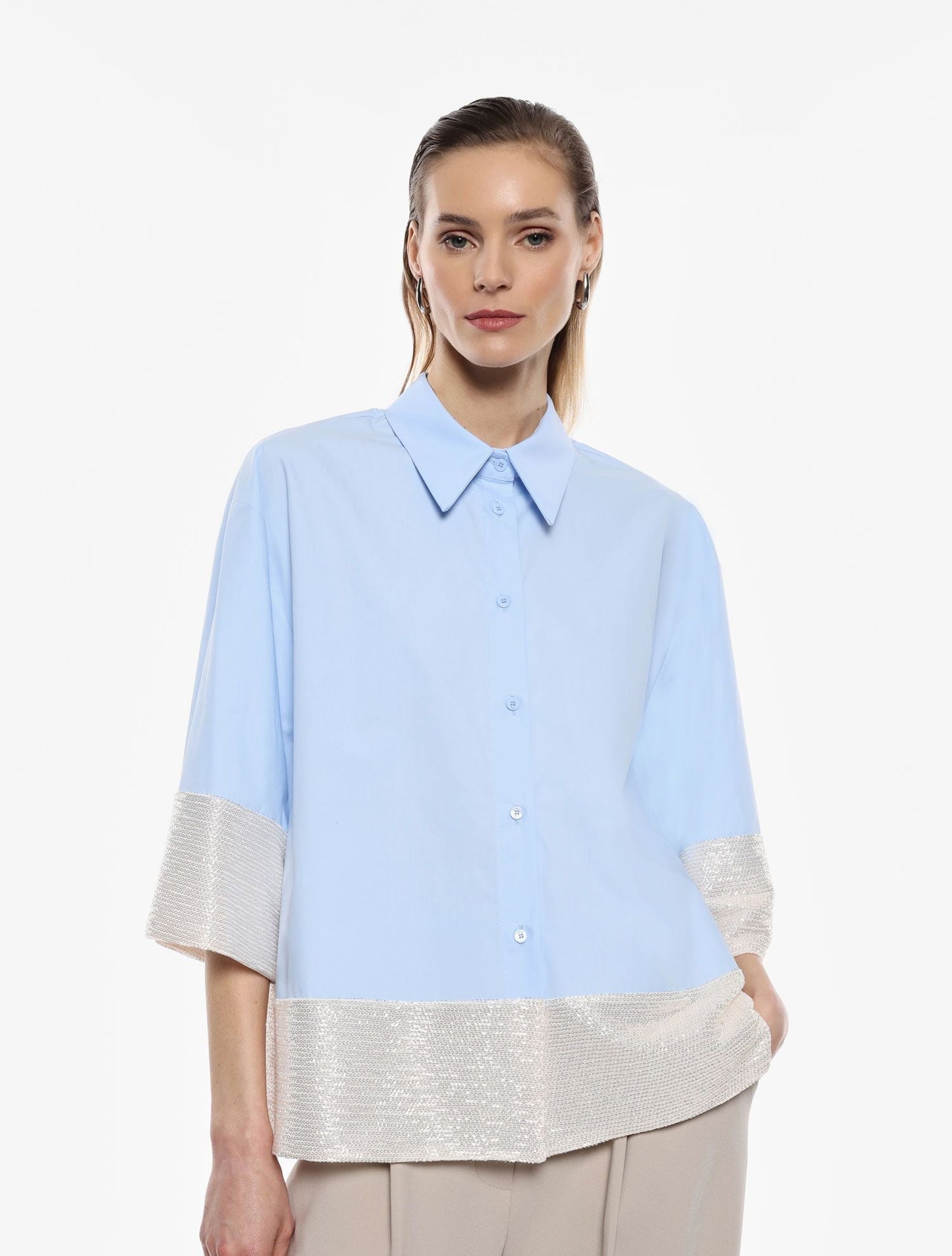 Camicia con maniche 3/4 e orli di paillettes CMP8JMA IMPERIAL