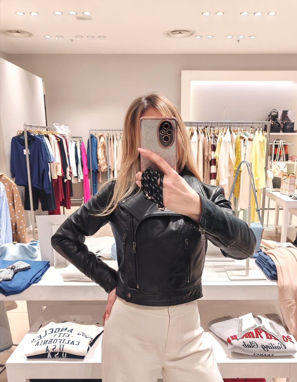 Giubbino biker in pelle inserti argento