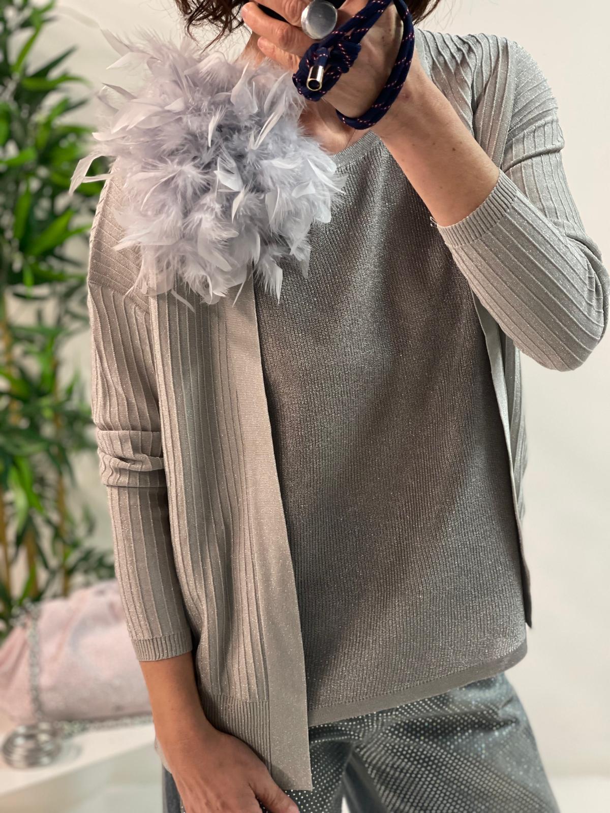 Cardigan manica lunga corto lurex oro