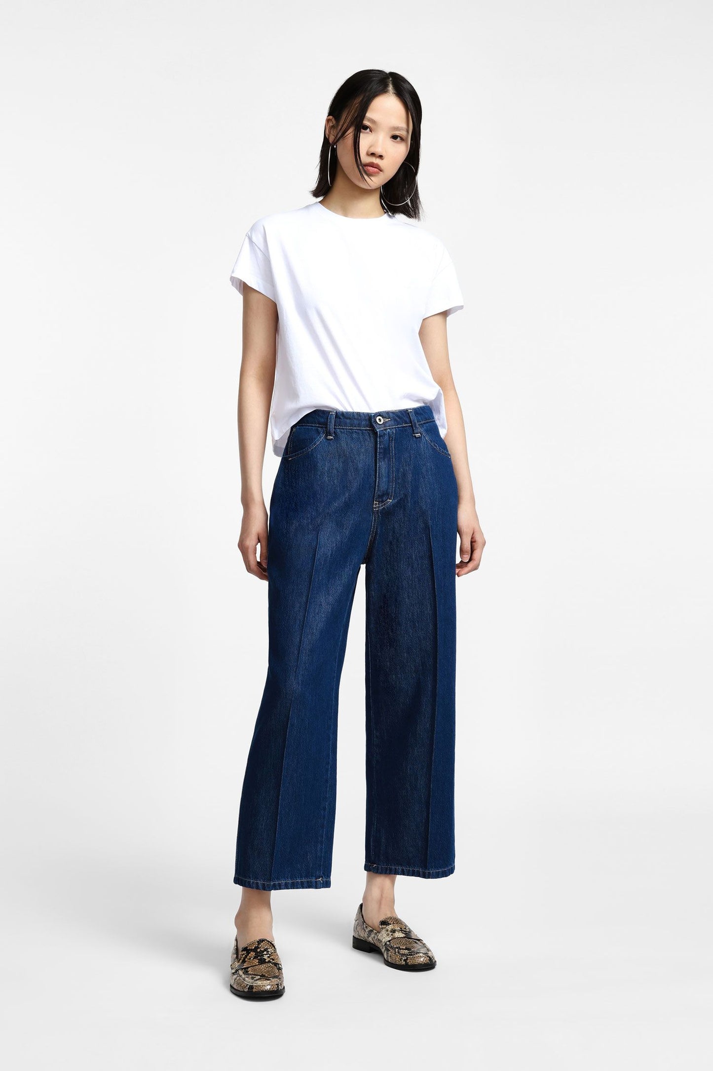 Jeans cropped a gamba larga con vita media P3CHCQZCAL PLEASE