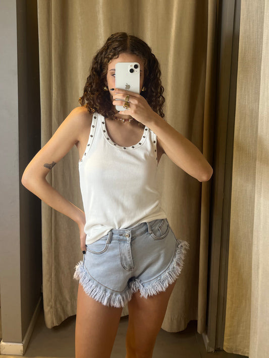 MINI SHORTS SFRANGIATO IN DENIM